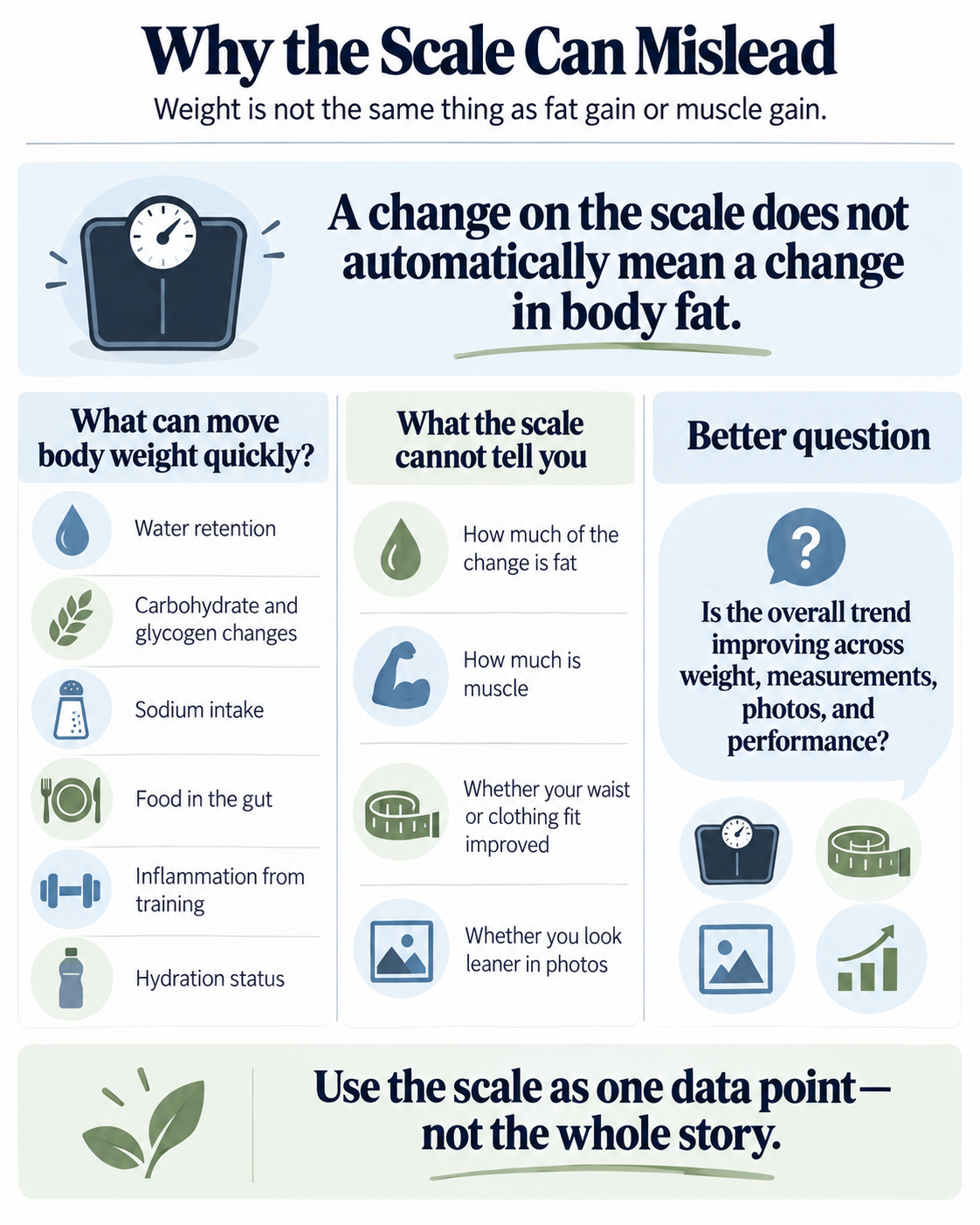 Quote card explaining that scale weight does not distinguish fat from muscle